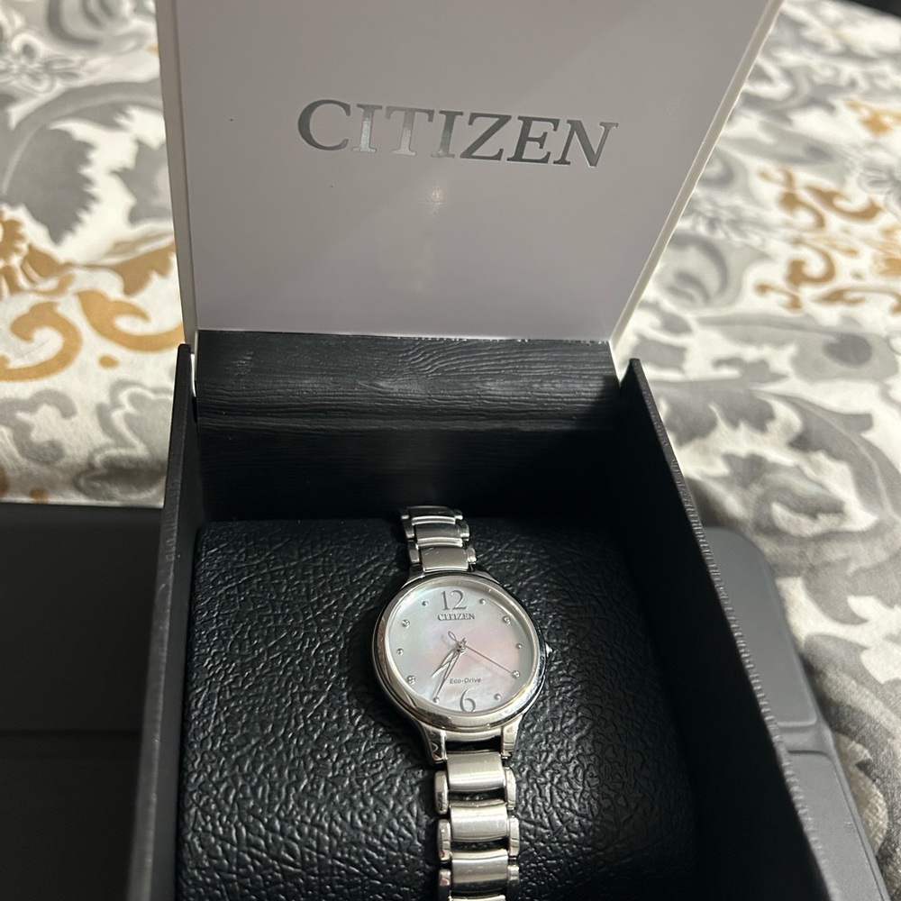 Citizen Eco-drive watch with Silver Band and Mother of Pearl Face